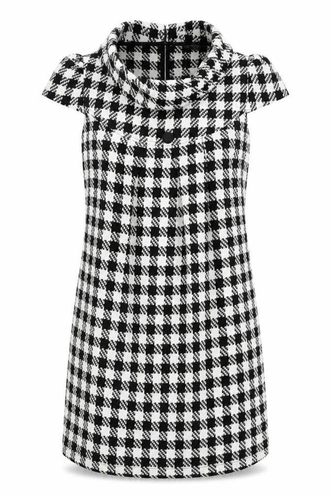 Tsega Womens Black Houndstooth Polyester Shift Size 10 Collared Button - Button Detail