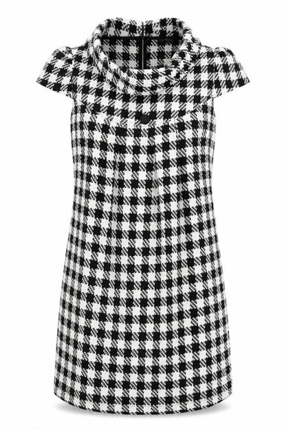 Tsega Womens Black Houndstooth Polyester Shift Size 10 Collared Button - Button Detail