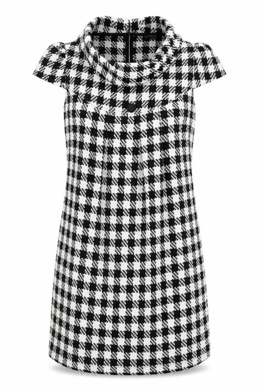 Tsega Womens Black Houndstooth Polyester Shift Size 10 Collared Button - Button Detail