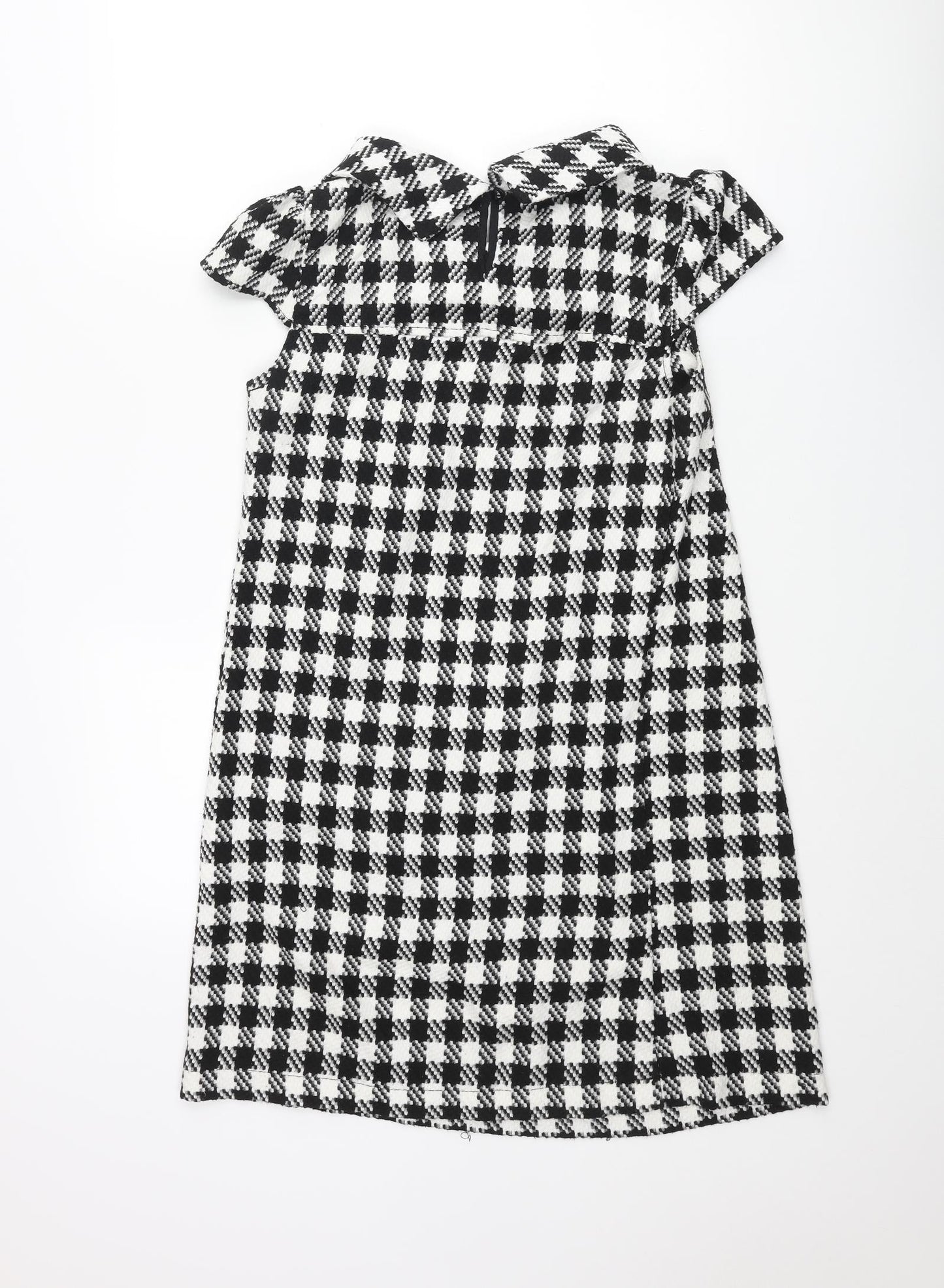 Tsega Womens Black Houndstooth Polyester Shift Size 10 Collared Button - Button Detail