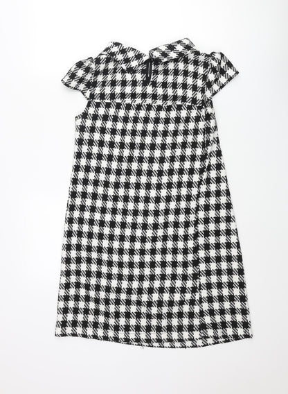 Tsega Womens Black Houndstooth Polyester Shift Size 10 Collared Button - Button Detail