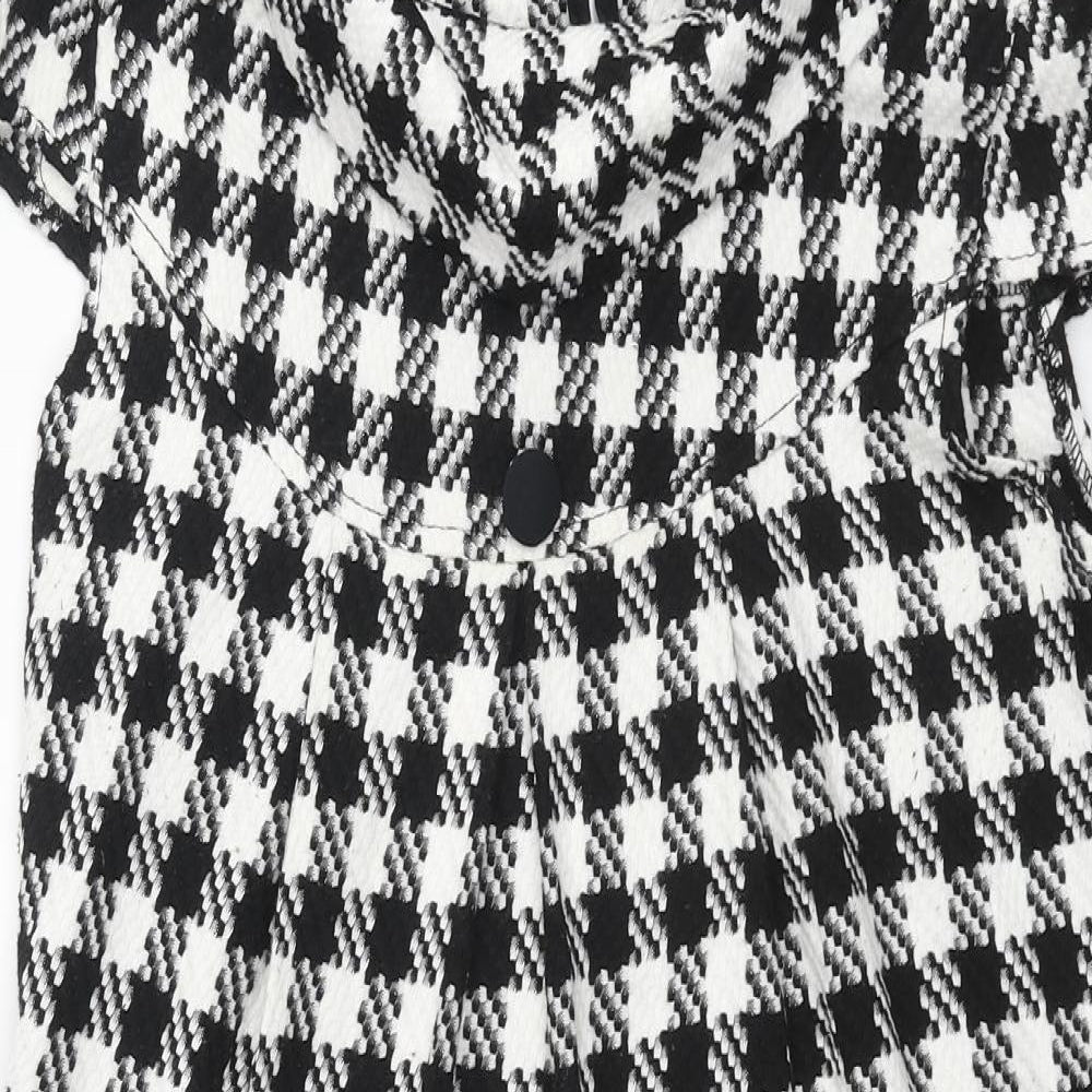 Tsega Womens Black Houndstooth Polyester Shift Size 10 Collared Button - Button Detail