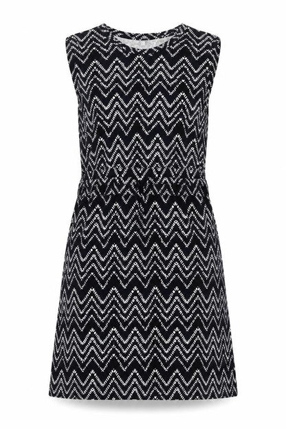 Warehouse Womens Blue Geometric Viscose Shift Size 12 Round Neck Pullover - Drawstring Waist