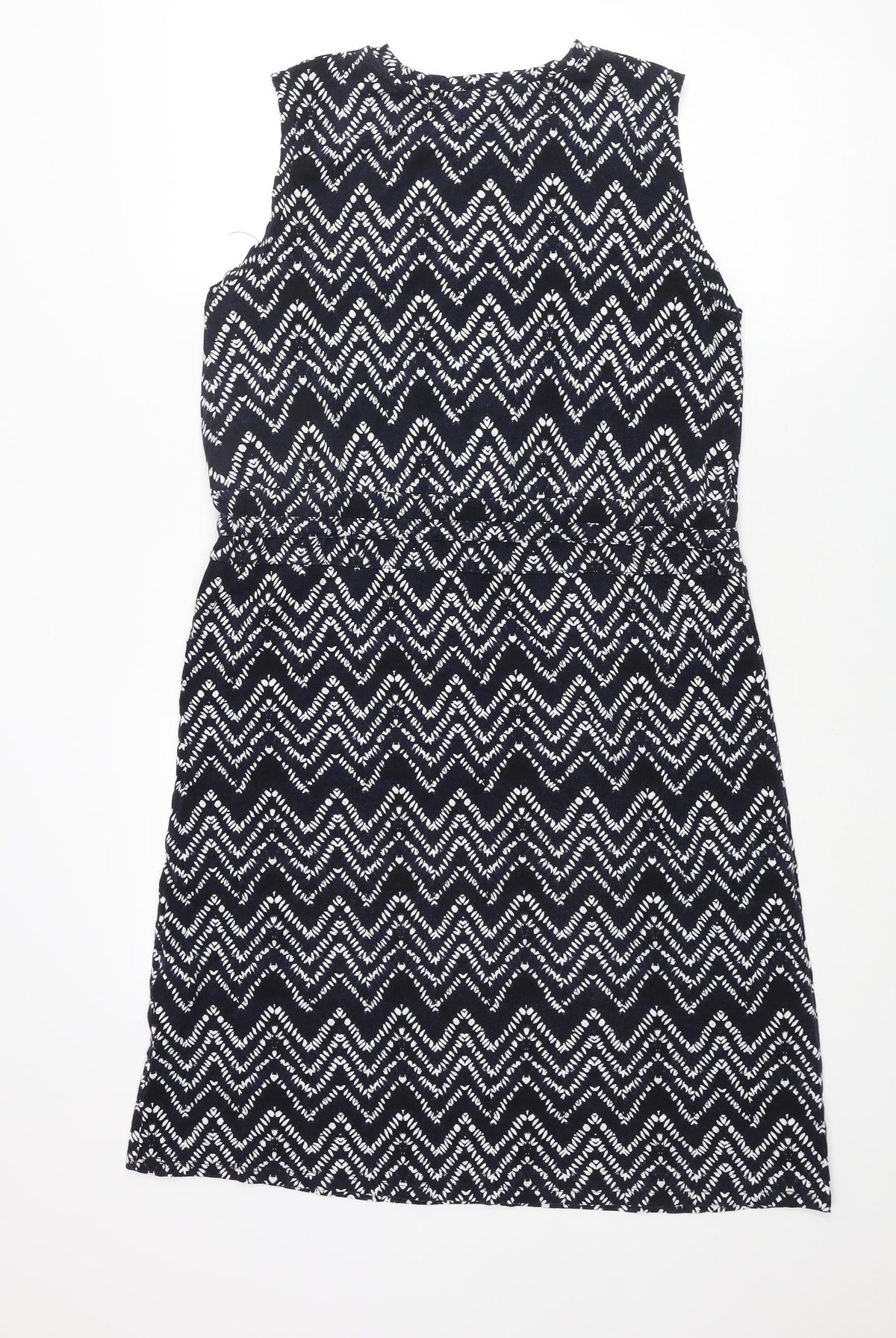 Warehouse Womens Blue Geometric Viscose Shift Size 12 Round Neck Pullover - Drawstring Waist