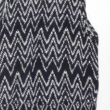Warehouse Womens Blue Geometric Viscose Shift Size 12 Round Neck Pullover - Drawstring Waist