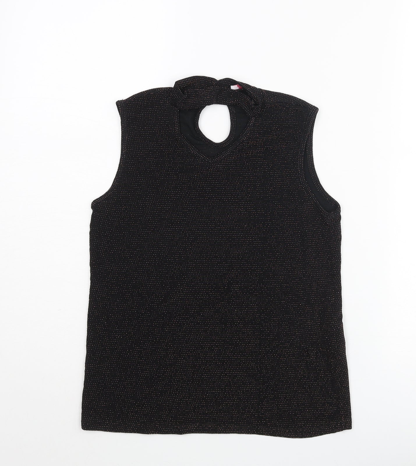 D'Lisle Girls Black Nylon Camisole Blouse Size 12 Years Mock Neck Button - Keyhole Neck Glitter