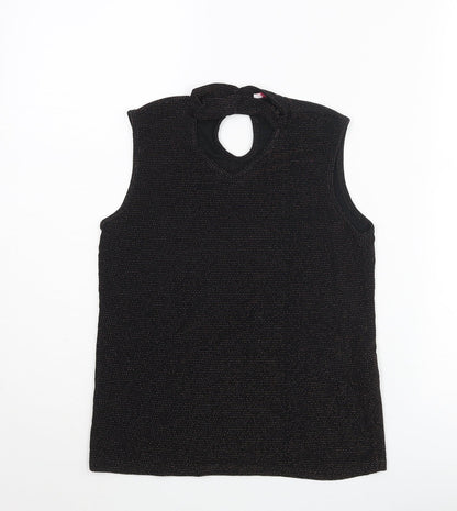 D'Lisle Girls Black Nylon Camisole Blouse Size 12 Years Mock Neck Button - Keyhole Neck Glitter