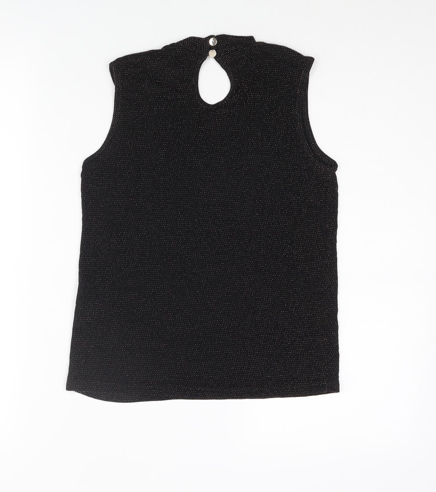 D'Lisle Girls Black Nylon Camisole Blouse Size 12 Years Mock Neck Button - Keyhole Neck Glitter