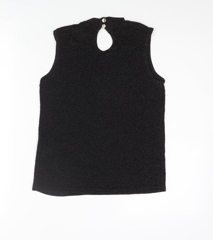 D'Lisle Girls Black Nylon Camisole Blouse Size 12 Years Mock Neck Button - Keyhole Neck Glitter