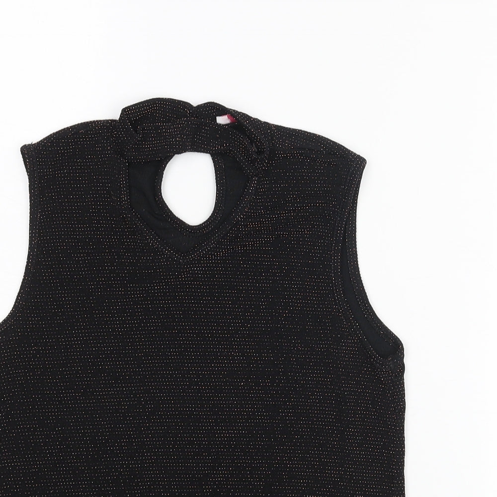 D'Lisle Girls Black Nylon Camisole Blouse Size 12 Years Mock Neck Button - Keyhole Neck Glitter