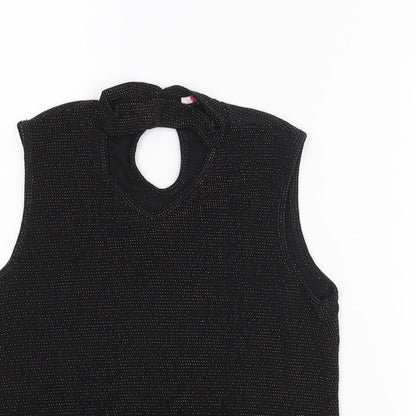 D'Lisle Girls Black Nylon Camisole Blouse Size 12 Years Mock Neck Button - Keyhole Neck Glitter