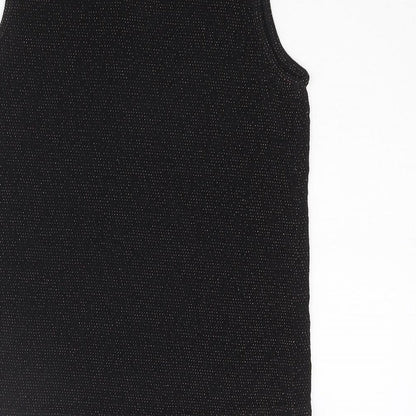 D'Lisle Girls Black Nylon Camisole Blouse Size 12 Years Mock Neck Button - Keyhole Neck Glitter
