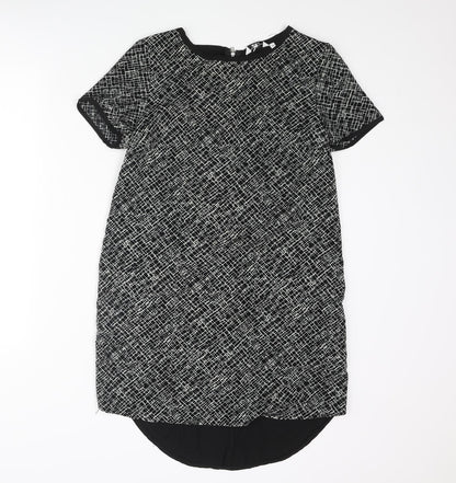 New Look Womens Black Polyester Shift Size 12 Round Neck Zip - Geometric Print