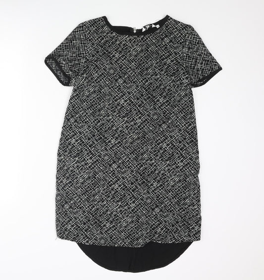 New Look Womens Black Polyester Shift Size 12 Round Neck Zip - Geometric Print