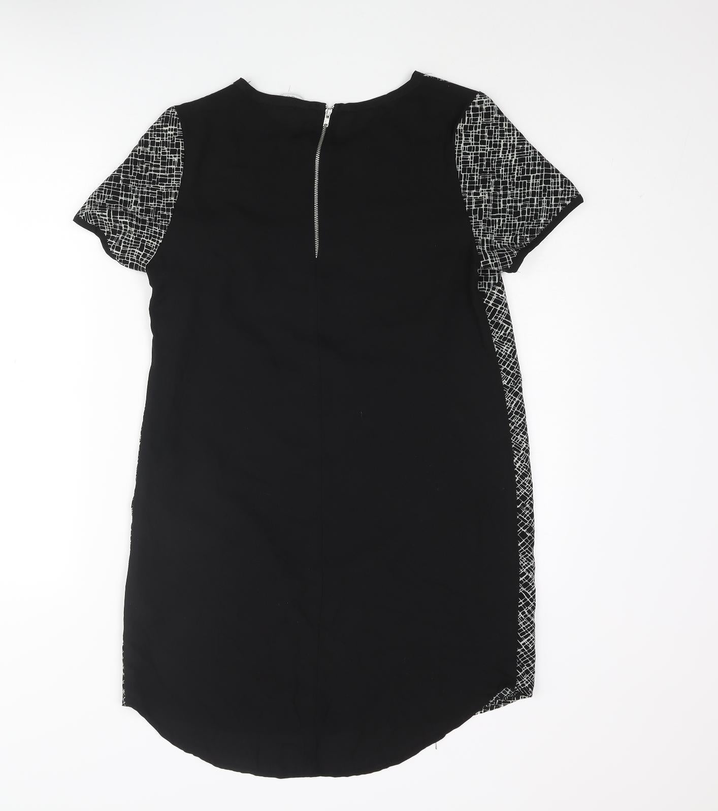 New Look Womens Black Polyester Shift Size 12 Round Neck Zip - Geometric Print