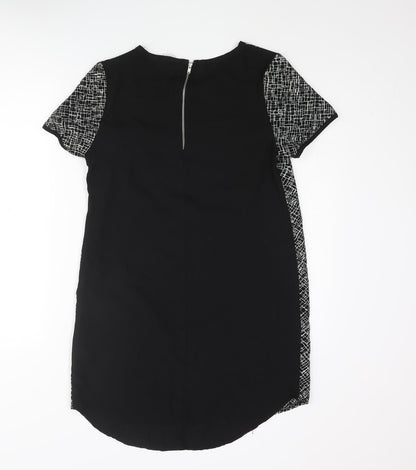 New Look Womens Black Polyester Shift Size 12 Round Neck Zip - Geometric Print