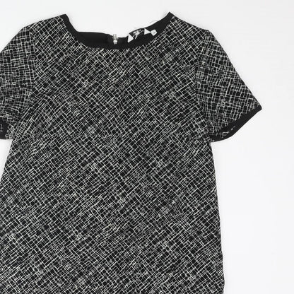 New Look Womens Black Polyester Shift Size 12 Round Neck Zip - Geometric Print