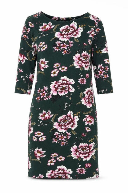 H&M Womens Green Floral Cotton Shift Size M Round Neck Pullover