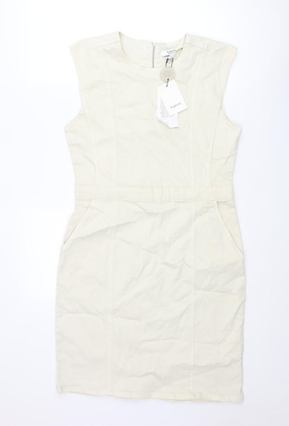 b.young Womens Ivory Cotton Shift Size 14 Round Neck Zip - Panel Detail