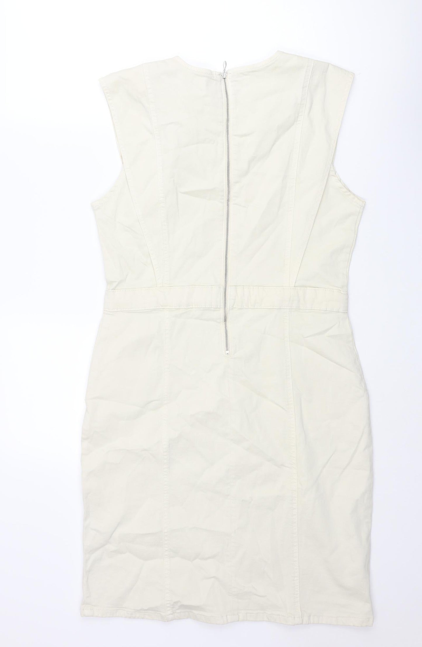 b.young Womens Ivory Cotton Shift Size 14 Round Neck Zip - Panel Detail