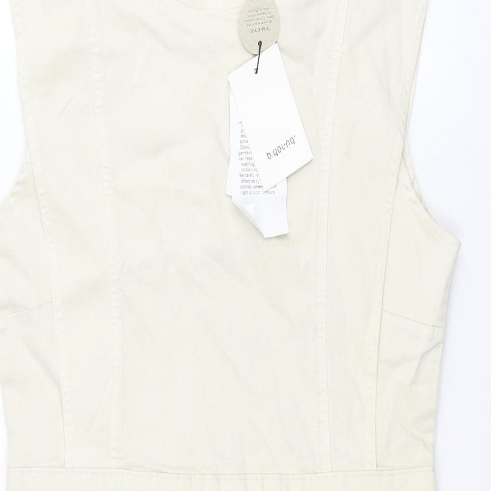 b.young Womens Ivory Cotton Shift Size 14 Round Neck Zip - Panel Detail