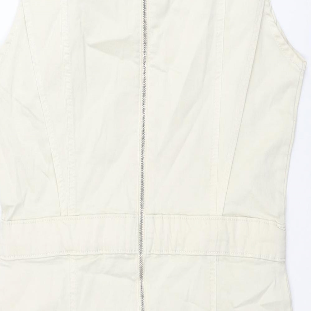 b.young Womens Ivory Cotton Shift Size 14 Round Neck Zip - Panel Detail