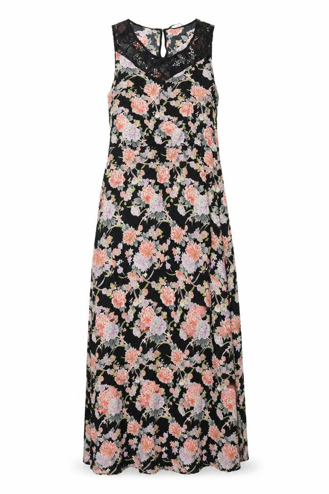 Oasis Womens Multicoloured Floral Viscose Maxi Size 16 Scoop Neck Button - Lace Detail
