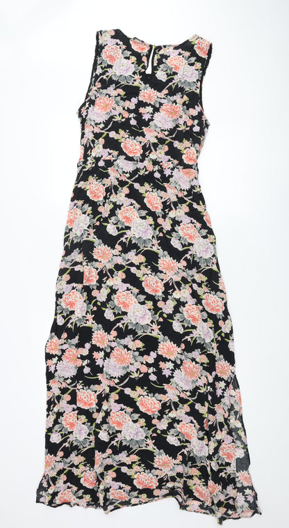 Oasis Womens Multicoloured Floral Viscose Maxi Size 16 Scoop Neck Button - Lace Detail