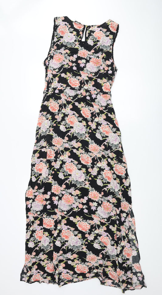 Oasis Womens Multicoloured Floral Viscose Maxi Size 16 Scoop Neck Button - Lace Detail