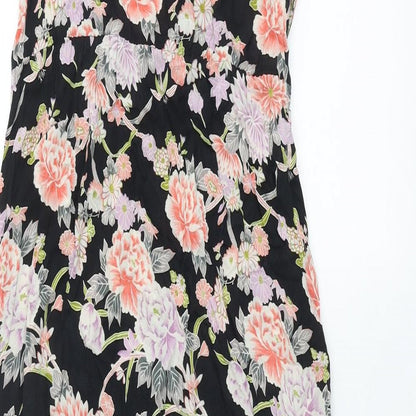 Oasis Womens Multicoloured Floral Viscose Maxi Size 16 Scoop Neck Button - Lace Detail