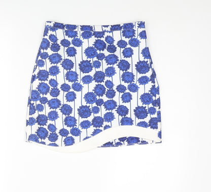 Topshop Womens Blue Floral Polyester Mini Skirt Size 6 Zip