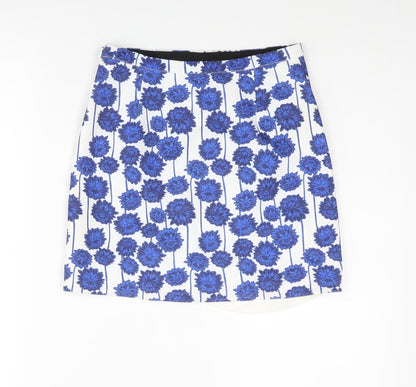 Topshop Womens Blue Floral Polyester Mini Skirt Size 6 Zip