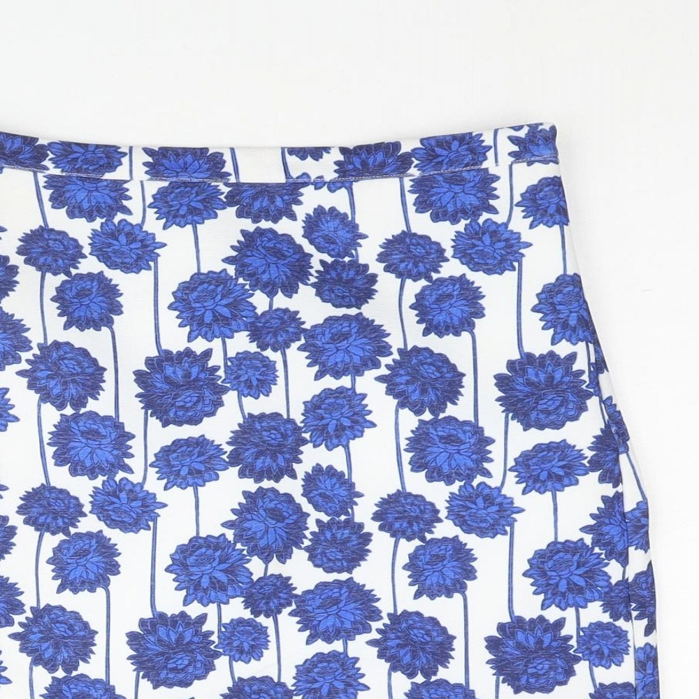 Topshop Womens Blue Floral Polyester Mini Skirt Size 6 Zip