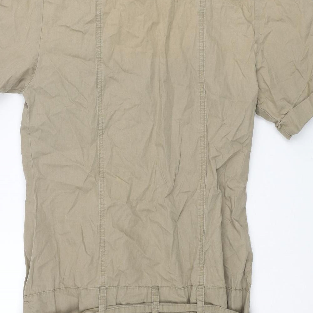 Aloha Womens Brown Cotton Shirt Dress Size 12 Collared Snap - Embroidered Logo Belted