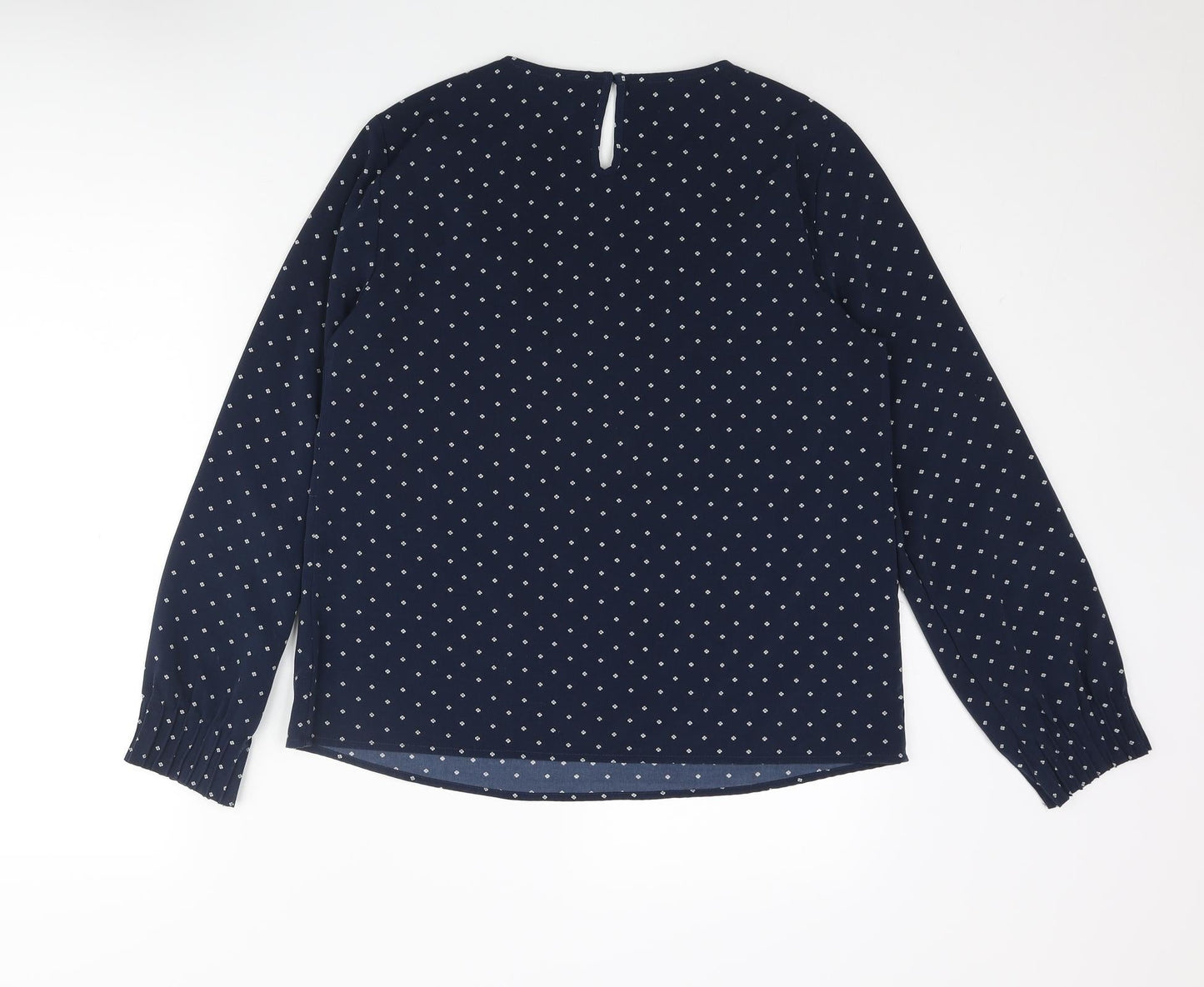 Cortefiel Womens Blue Geometric Polyester Basic Blouse Size S Round Neck