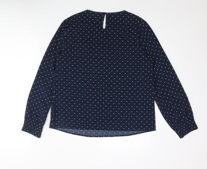 Cortefiel Womens Blue Geometric Polyester Basic Blouse Size S Round Neck