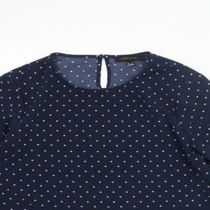 Cortefiel Womens Blue Geometric Polyester Basic Blouse Size S Round Neck