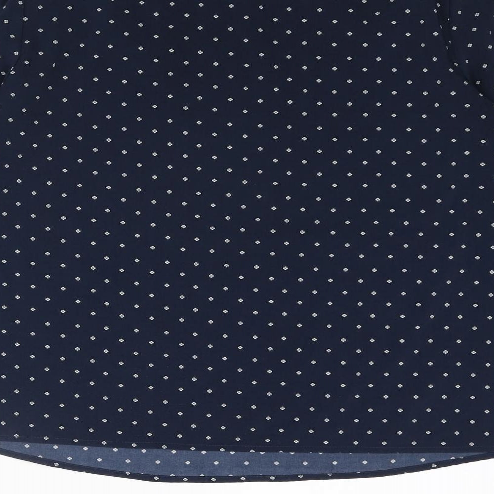 Cortefiel Womens Blue Geometric Polyester Basic Blouse Size S Round Neck