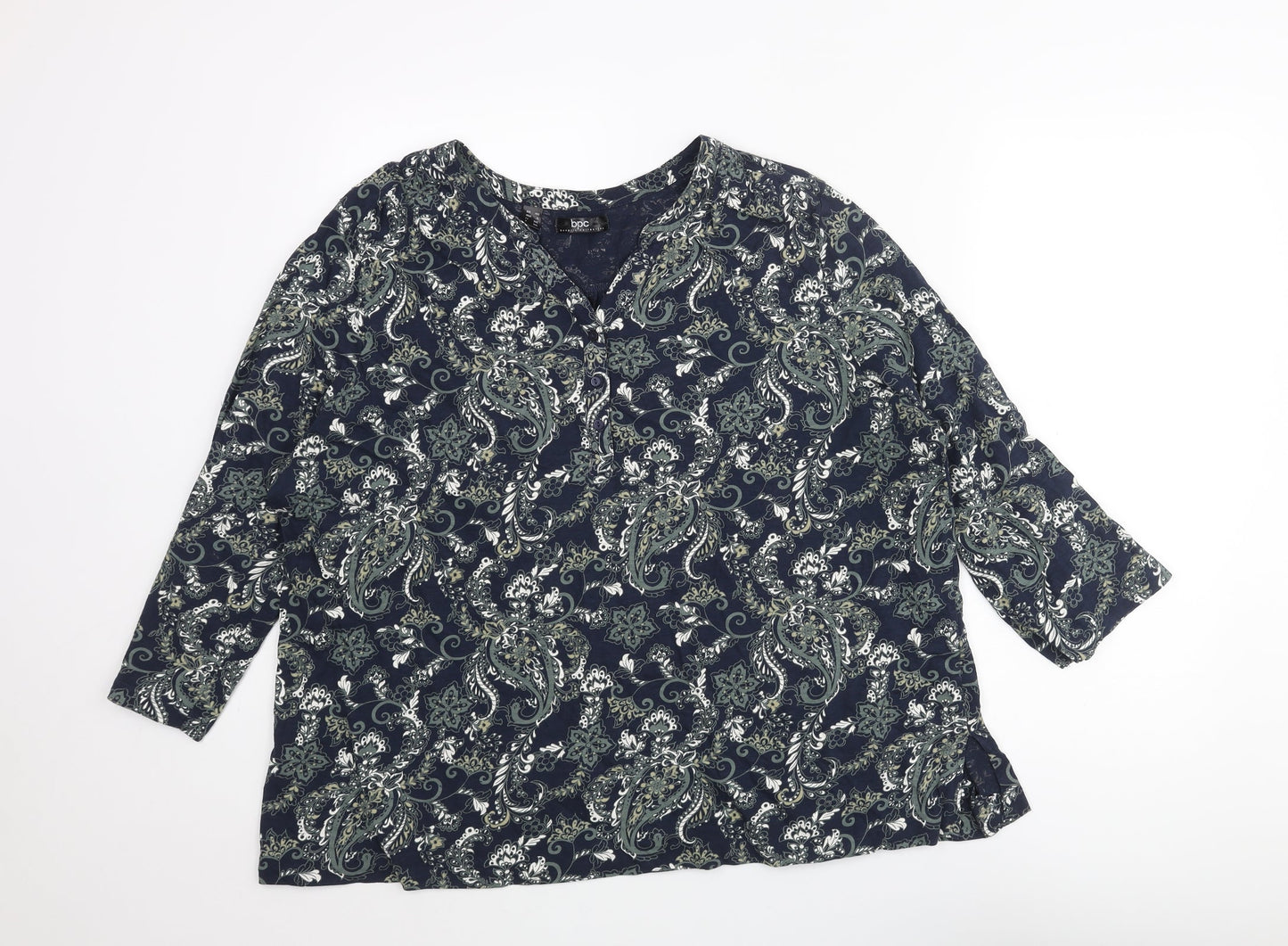 bonprix Womens Blue Paisley Polyester Basic Blouse Size XL Henley