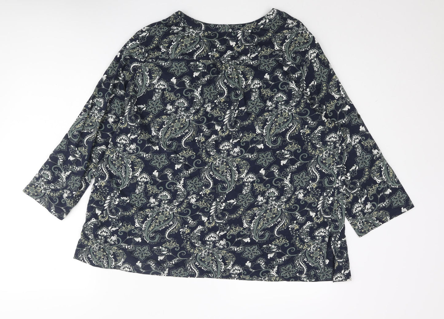 bonprix Womens Blue Paisley Polyester Basic Blouse Size XL Henley