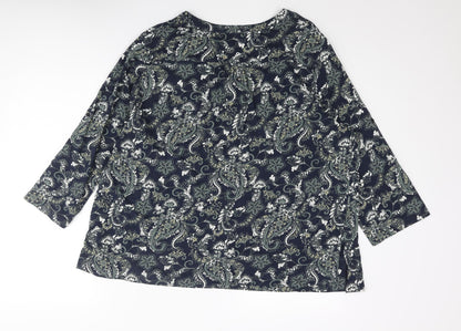 bonprix Womens Blue Paisley Polyester Basic Blouse Size XL Henley