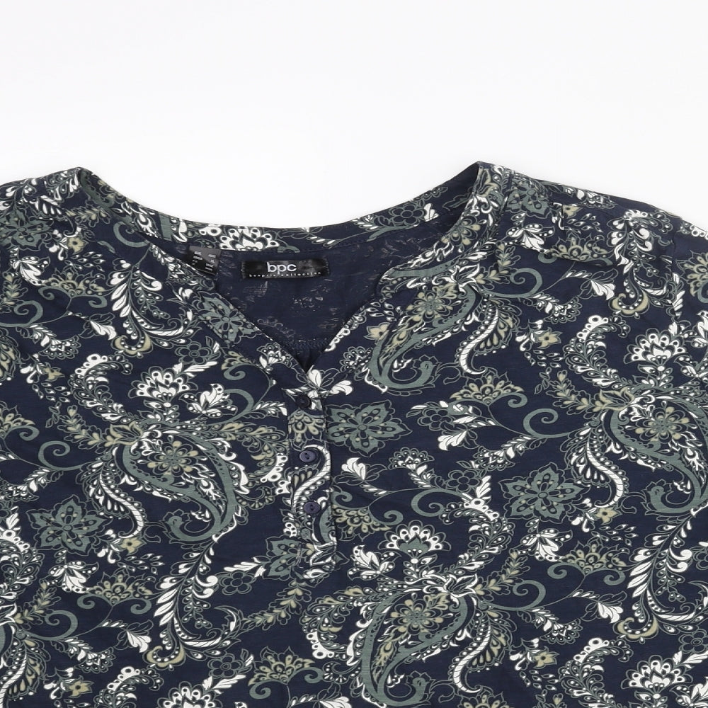 bonprix Womens Blue Paisley Polyester Basic Blouse Size XL Henley