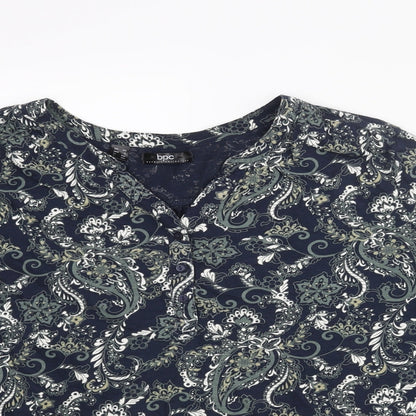 bonprix Womens Blue Paisley Polyester Basic Blouse Size XL Henley