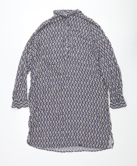 Milano Womens Multicoloured Geometric Viscose Shift Size 12 Collared Button
