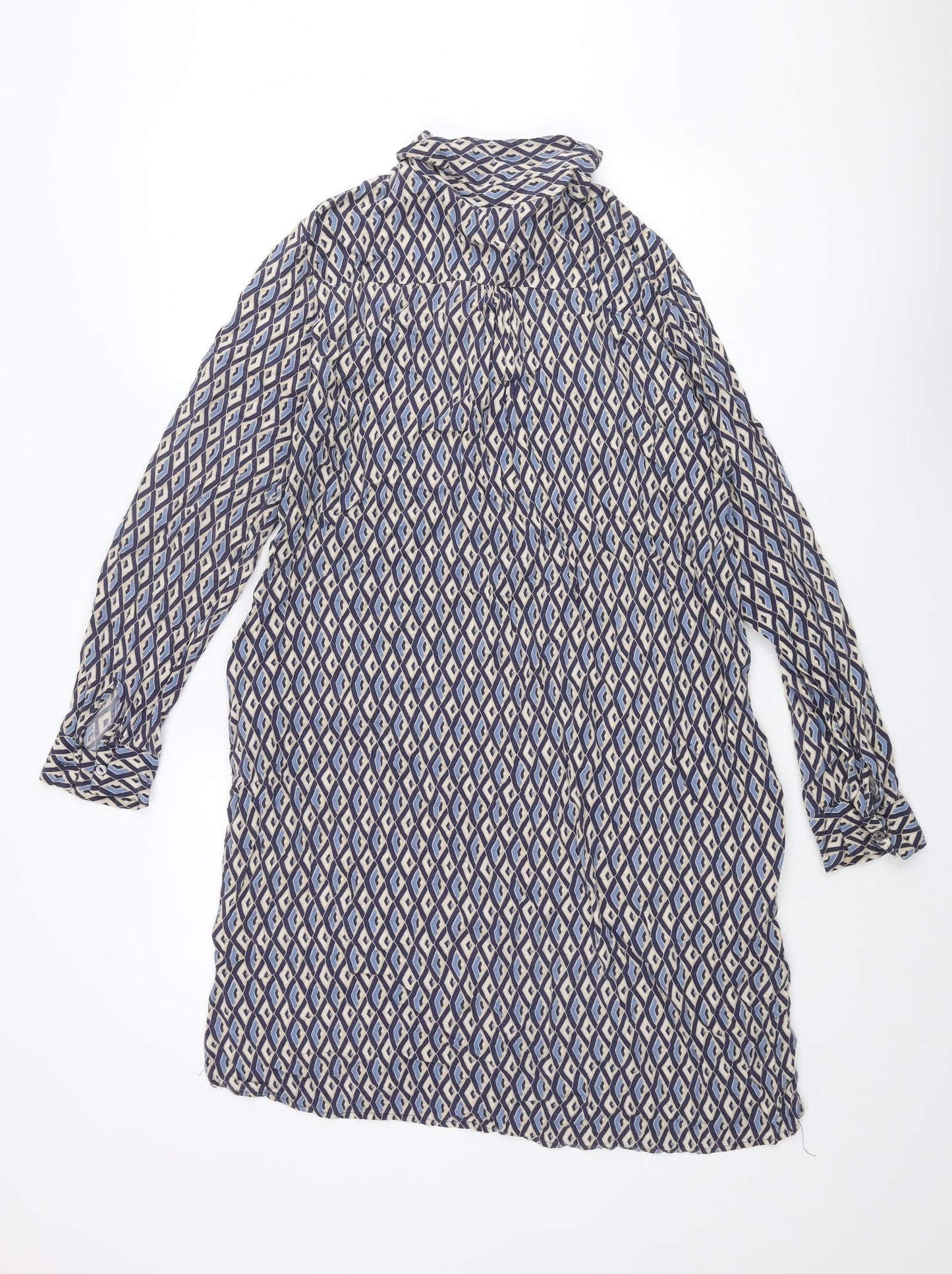 Milano Womens Multicoloured Geometric Viscose Shift Size 12 Collared Button