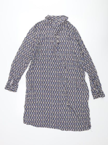 Milano Womens Multicoloured Geometric Viscose Shift Size 12 Collared Button