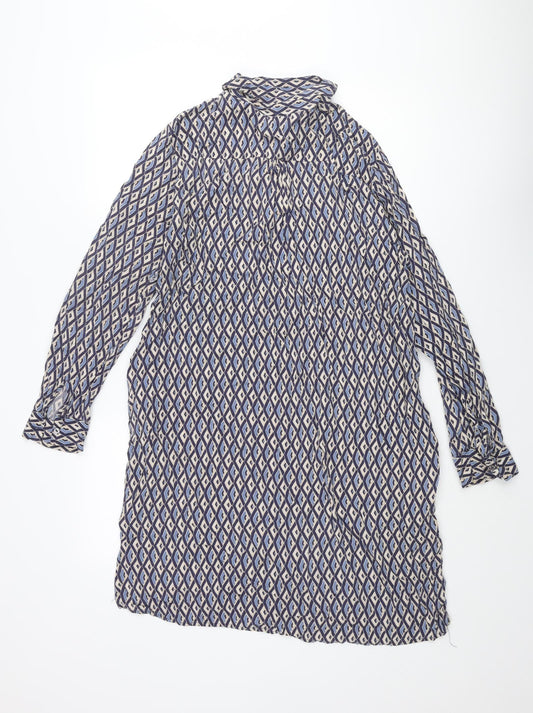 Milano Womens Multicoloured Geometric Viscose Shift Size 12 Collared Button