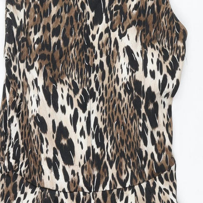 Red Herring Womens Brown Animal Print Cotton Shift Size 14 Round Neck Zip - Leopard Print