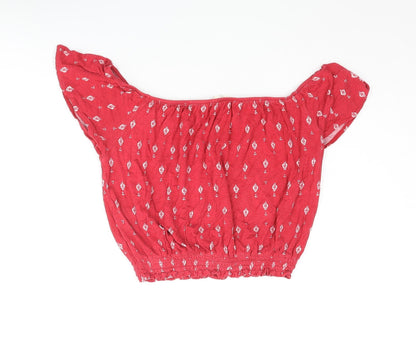 Womens UK Size XS H&M Red Cropped Blouse