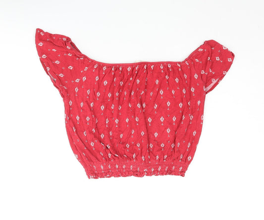 Womens UK Size XS H&M Red Cropped Blouse